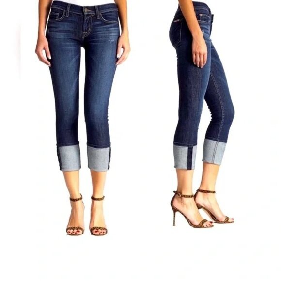 Hudson Dark Wash Muse Crop Skinny Denim Jeans w/ 5 Inch Cuff Womens Size 28 - Picture 3 of 12